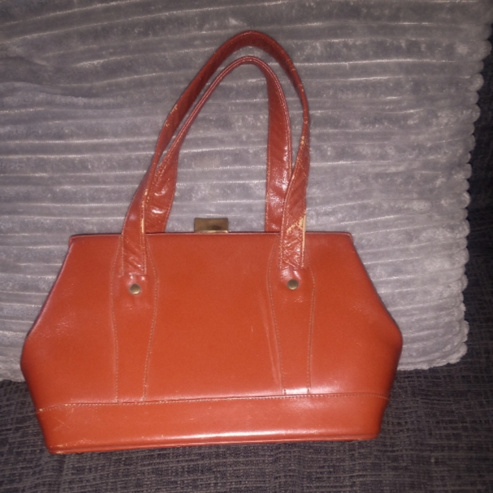 Vintage vinyl burnt sienna handbag and change pouch